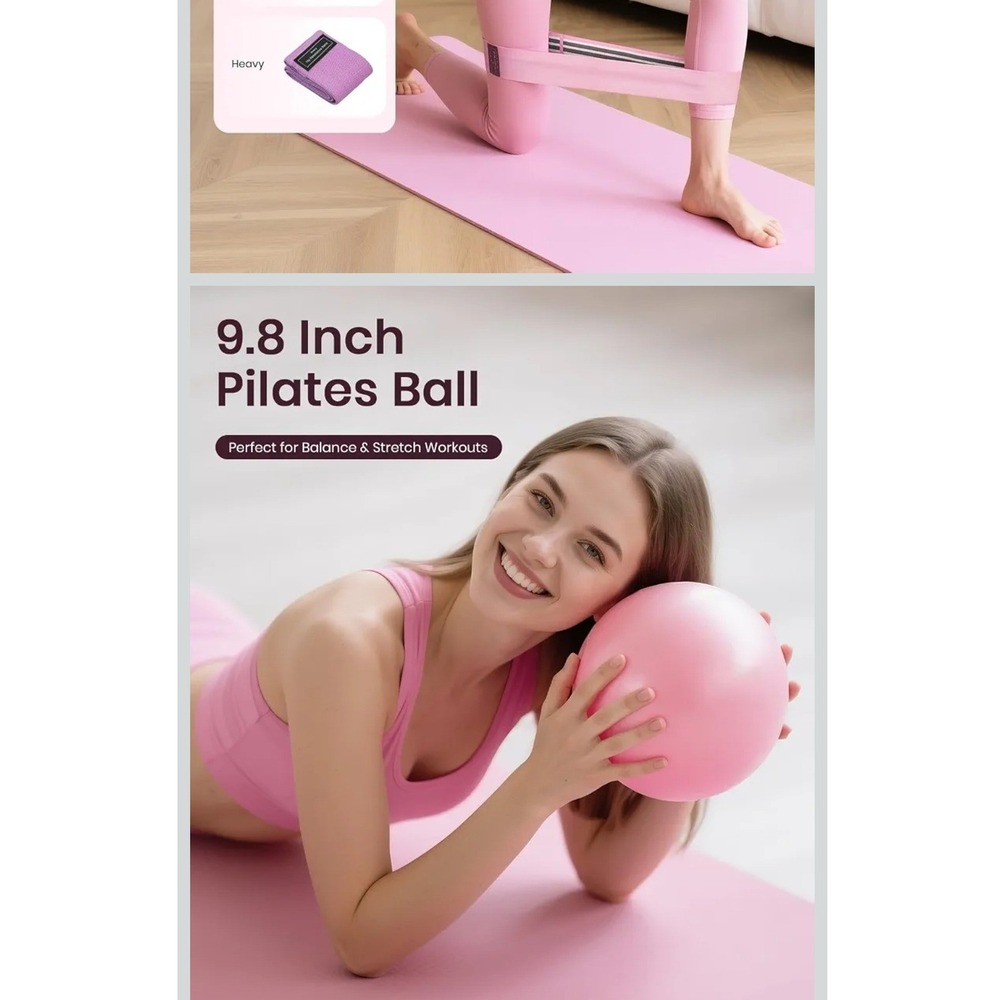 Fuelion Pilates Workout Set Women OS Pink Resistance Bands Ring Ball Kit X00 NWT - Picture 7 of 10